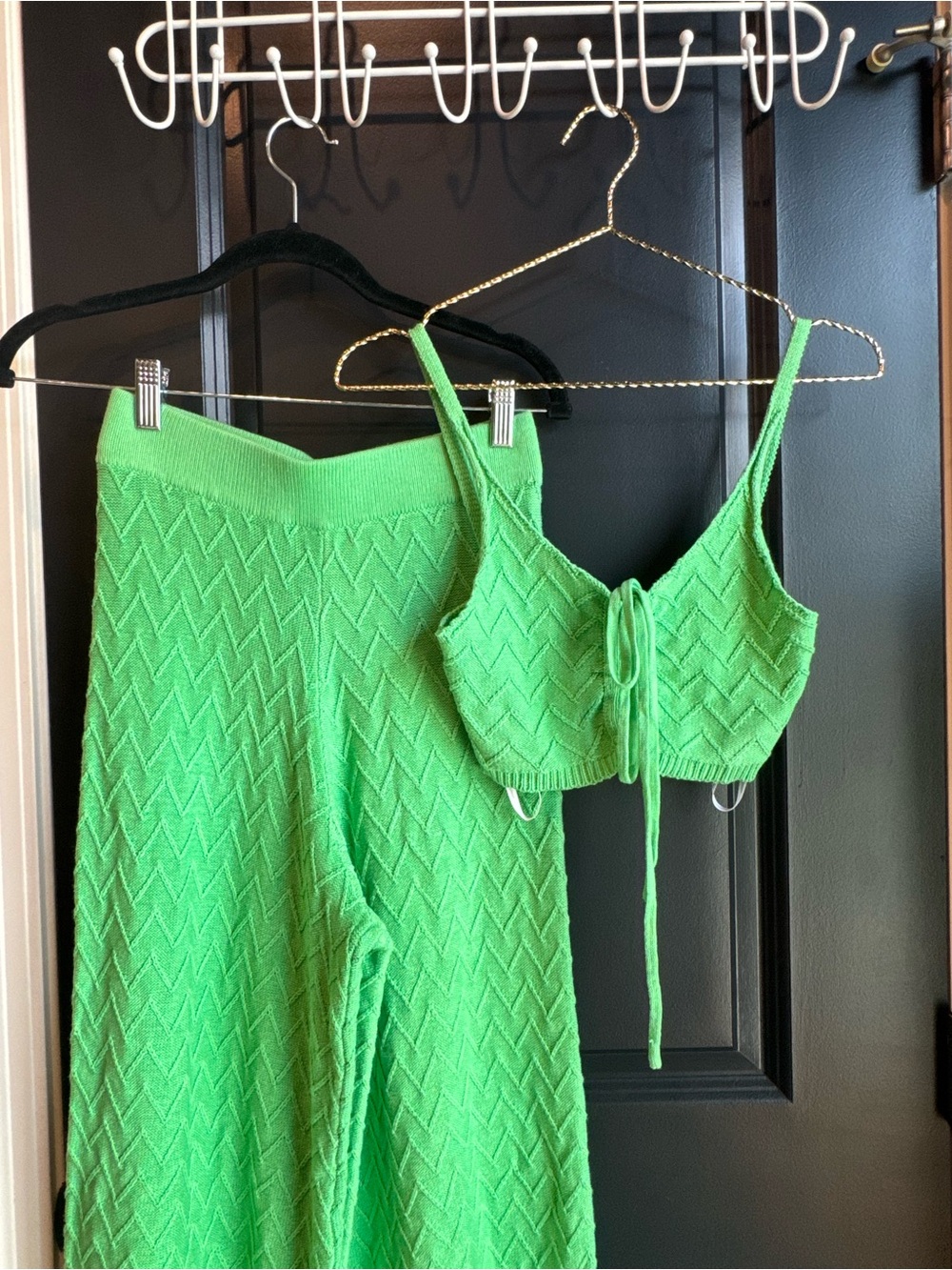 Charlie Holiday Bright Green Knit Crop Top with Tie Detail